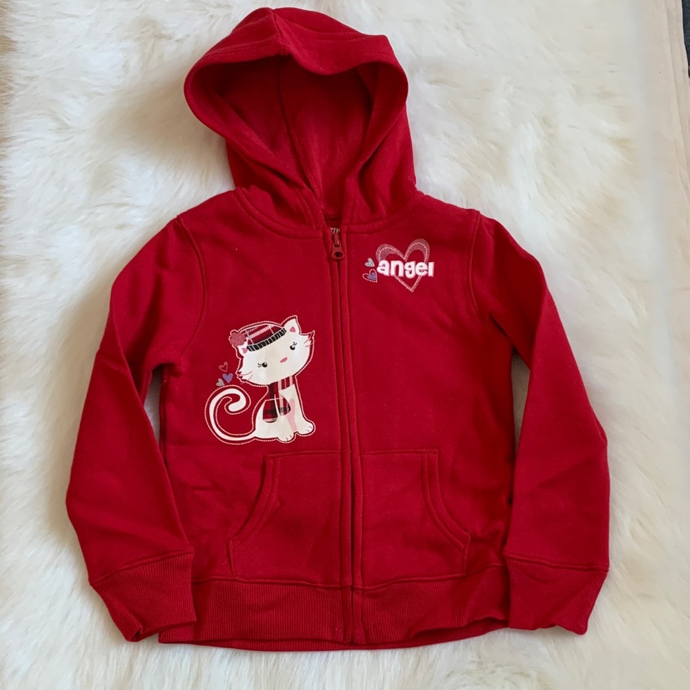 Toughskins Red Hoodie with Cat and Angel Design